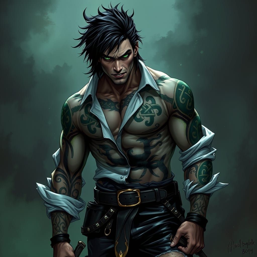 Mysterious Fae Warrior in Dark Fantasy Style