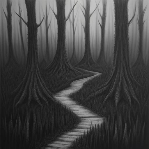Dangerous Dark Forest in Hyperdetailed Charcoal Drawing