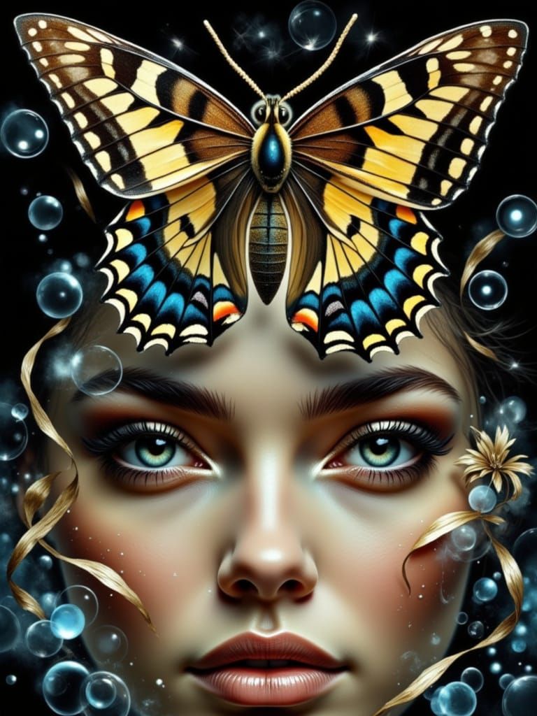 Lady's Enchanting Smile with Swallowtail Butterfly