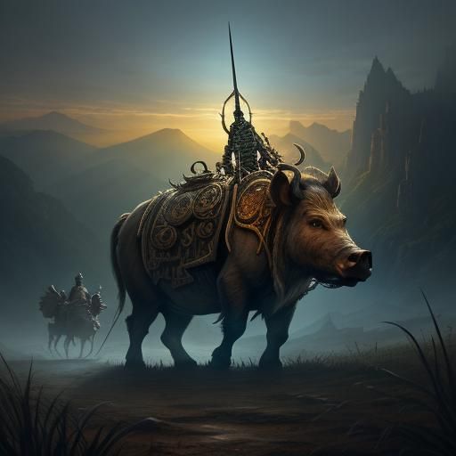Varahi with Boar Face in Mystical Landscape