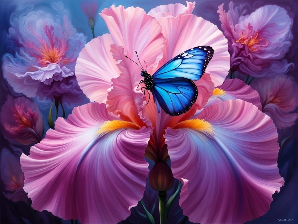 Vibrant Pink Iris in Hyperrealistic Oil Style