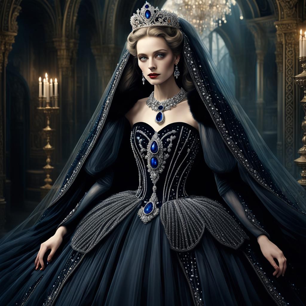 Regal Princess Mourning in Dark Fantasy Style