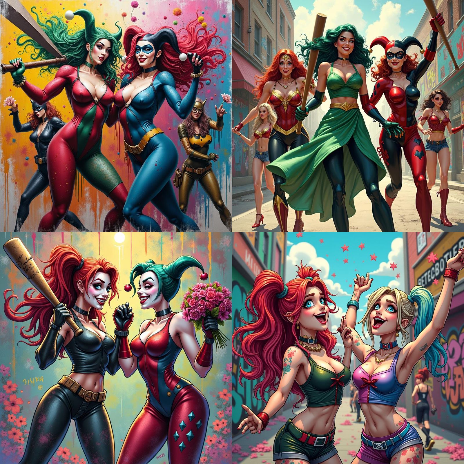Cartoonish Poison Ivy and Harley Quinn Team Victory