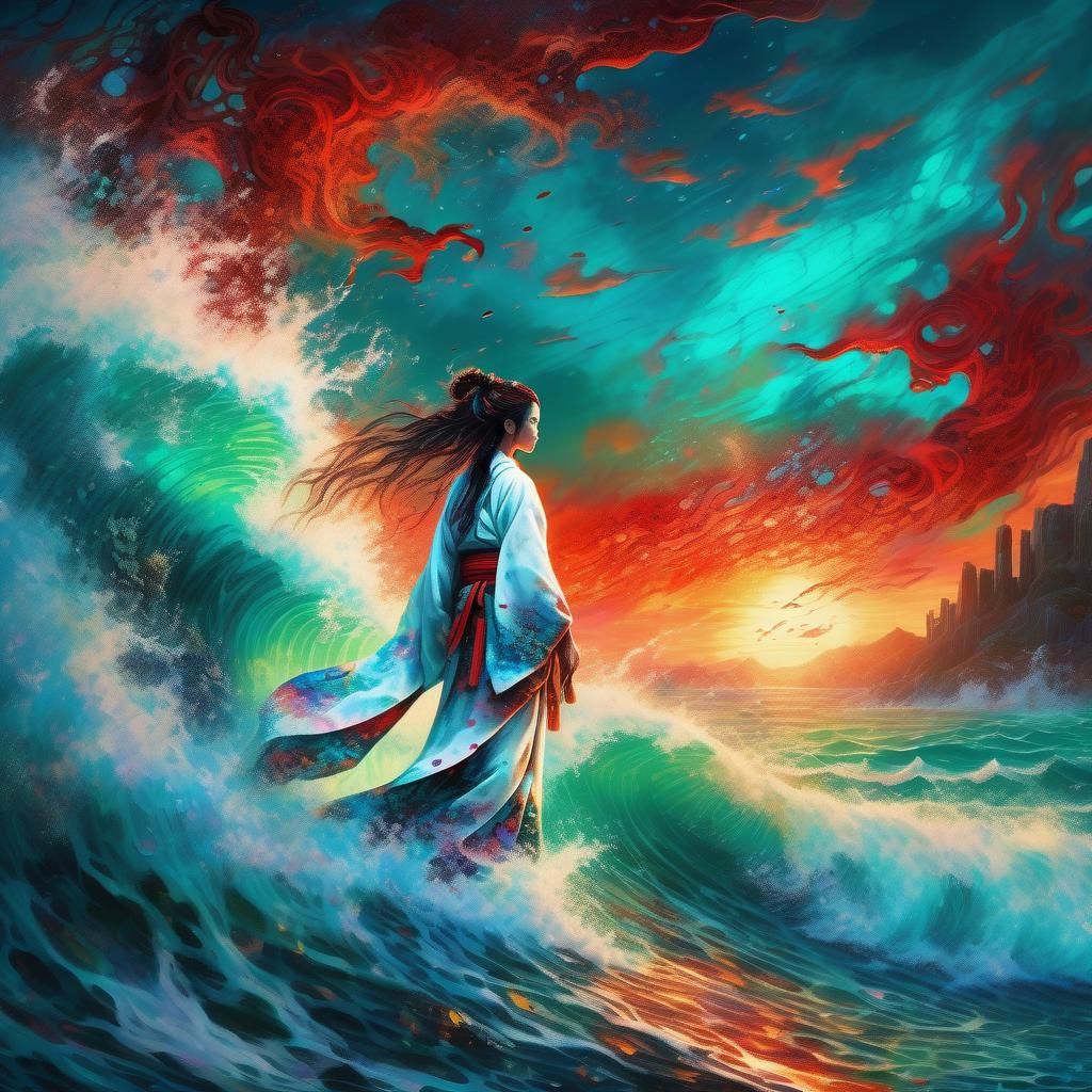 Rebellious Demon Slayer in Dark Fantasy Landscape