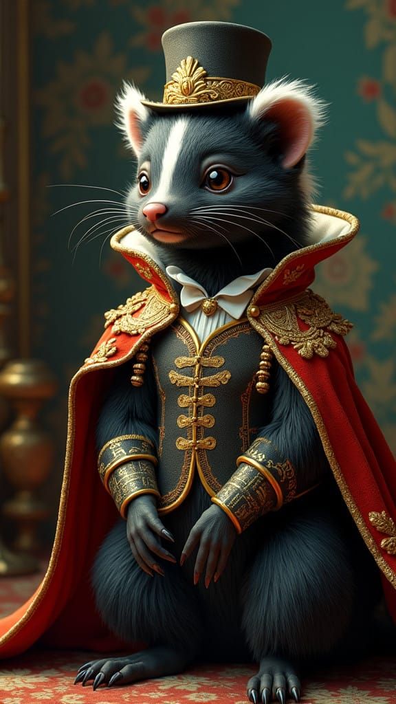 Regal Skunk in 18th-Century Prince Attire, Hyperrealistic Po...