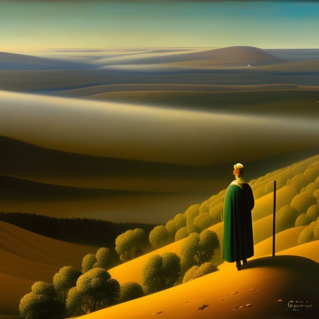 Grant Wood Style: Wanderer Above the Sea of Fog