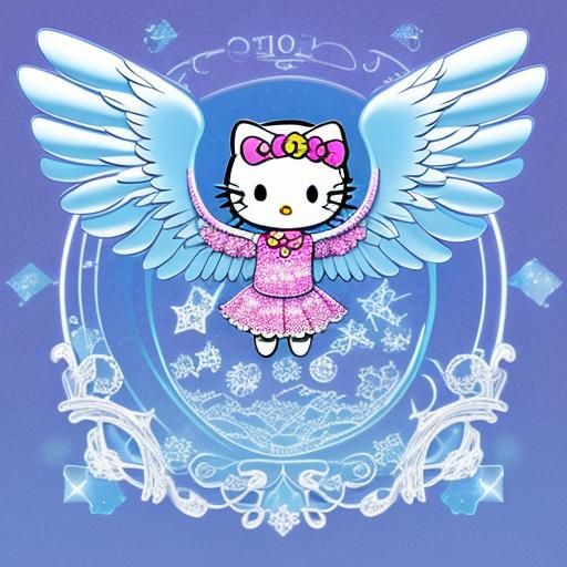 Hello Kitty with Angel Wings in Abstract Fractal Style