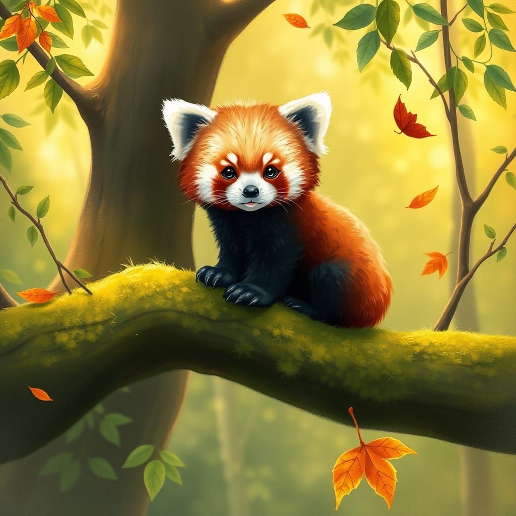 Adorable Red Panda in Whimsical Illustration Style
