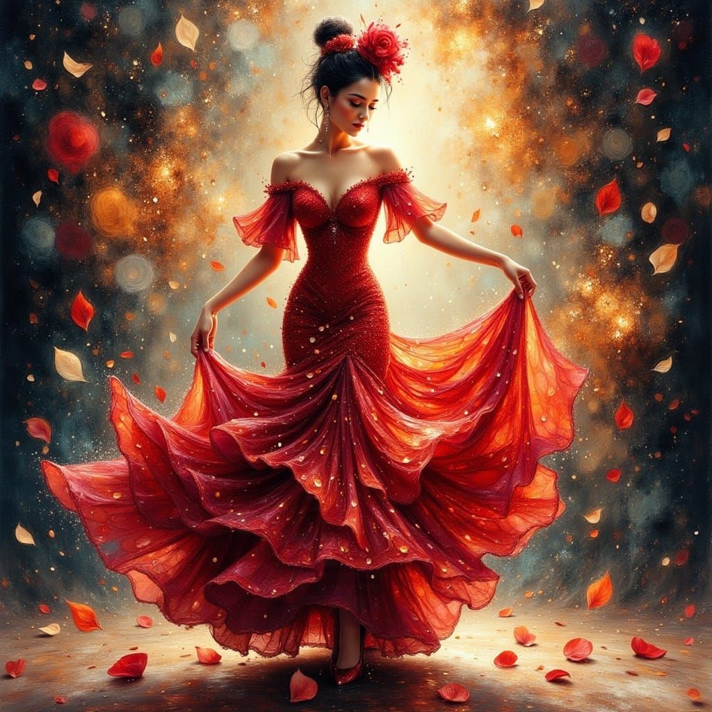 Flamenco Dancer in Watercolor with Dramatic Flair
