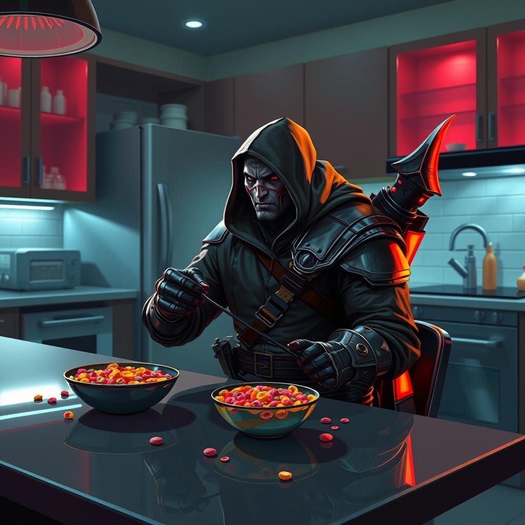 Rogue at Kitchen Table in Digital Art Style