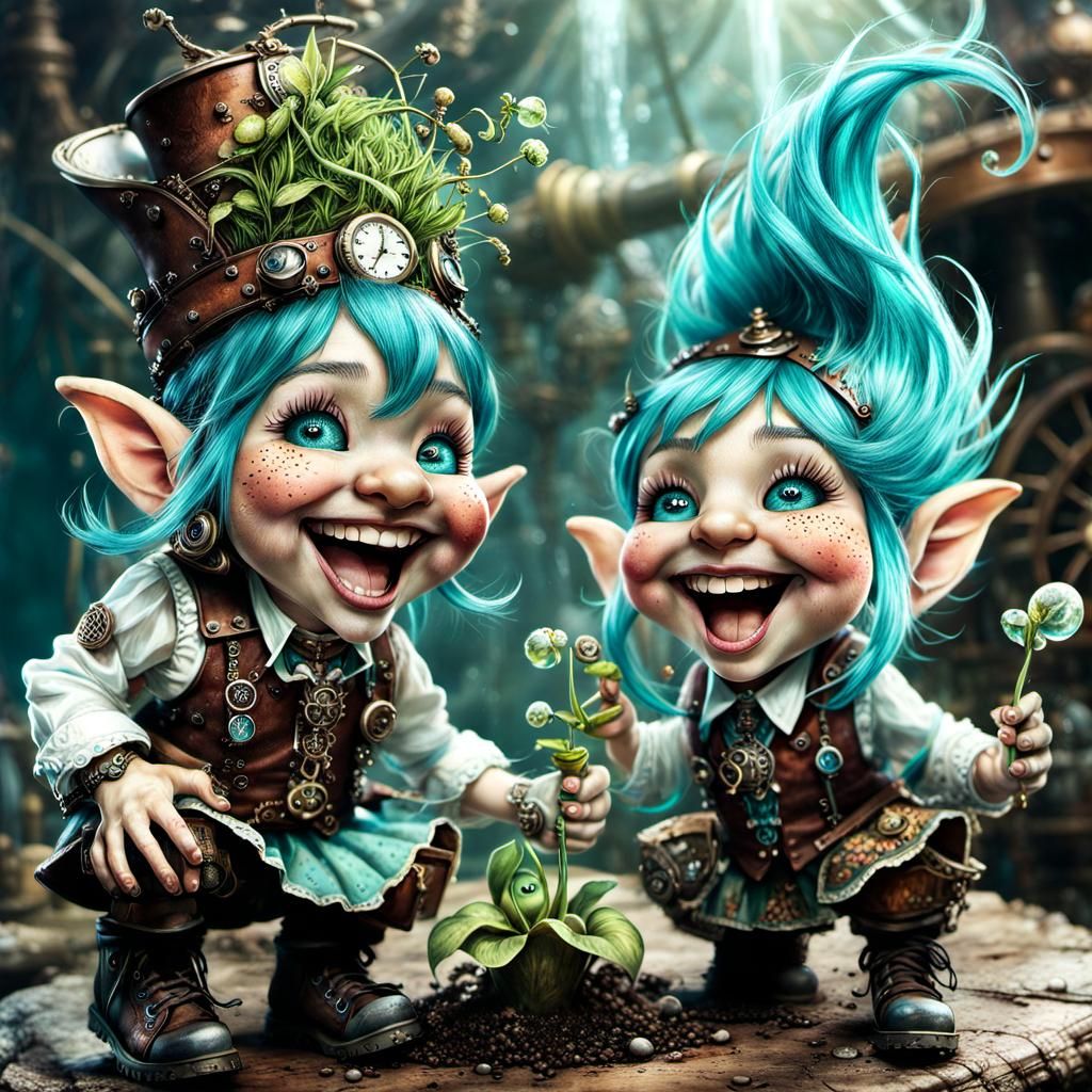 Laughing Teal Haired Gnomes
