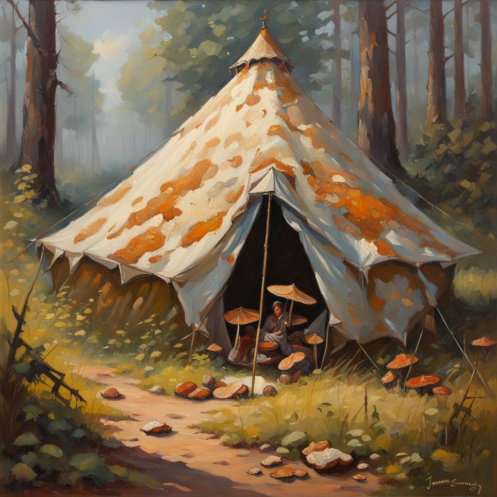 Fungus Tent: Oil Painting in Fantastical Realism