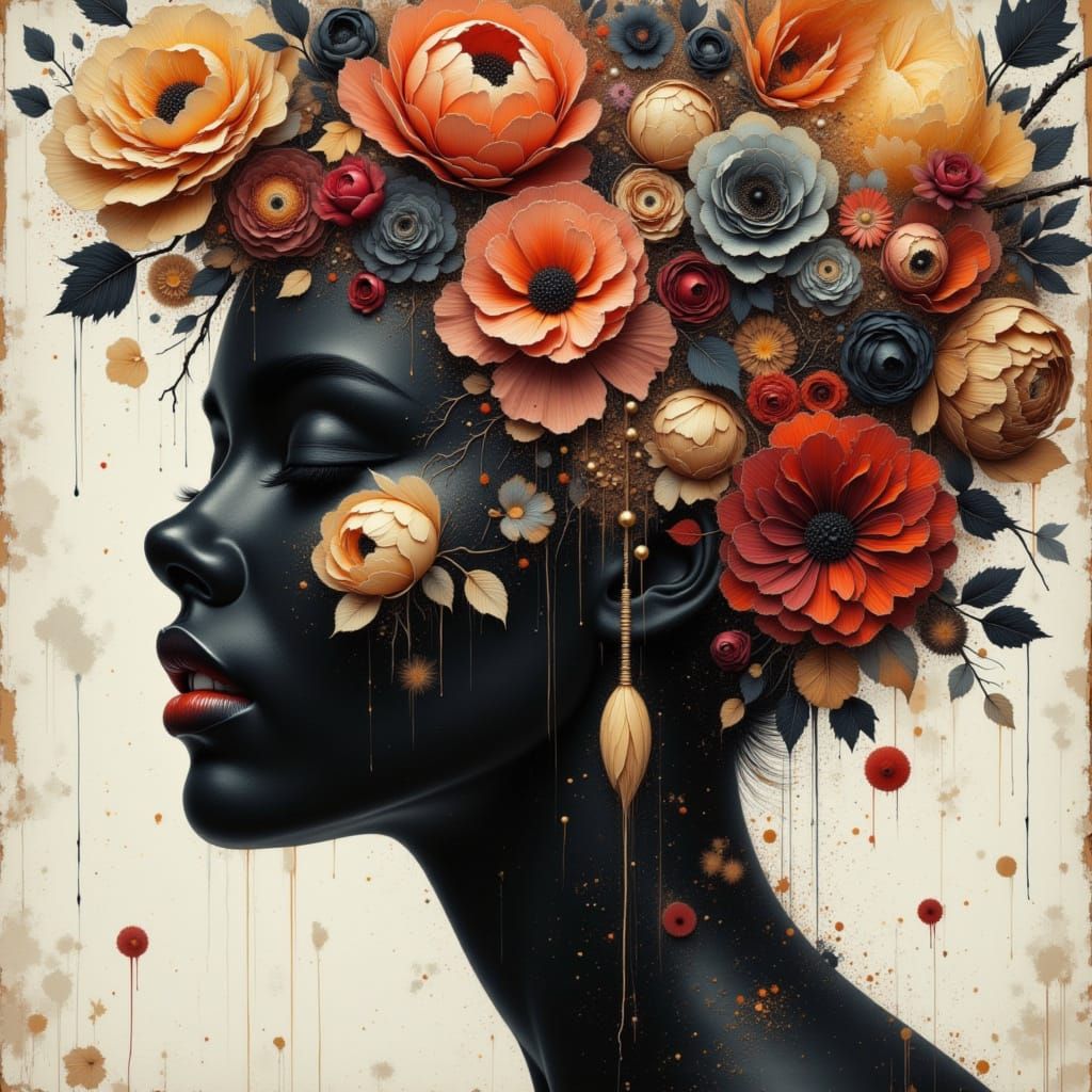 Surreal Floral Portrait with Dreamlike Textures