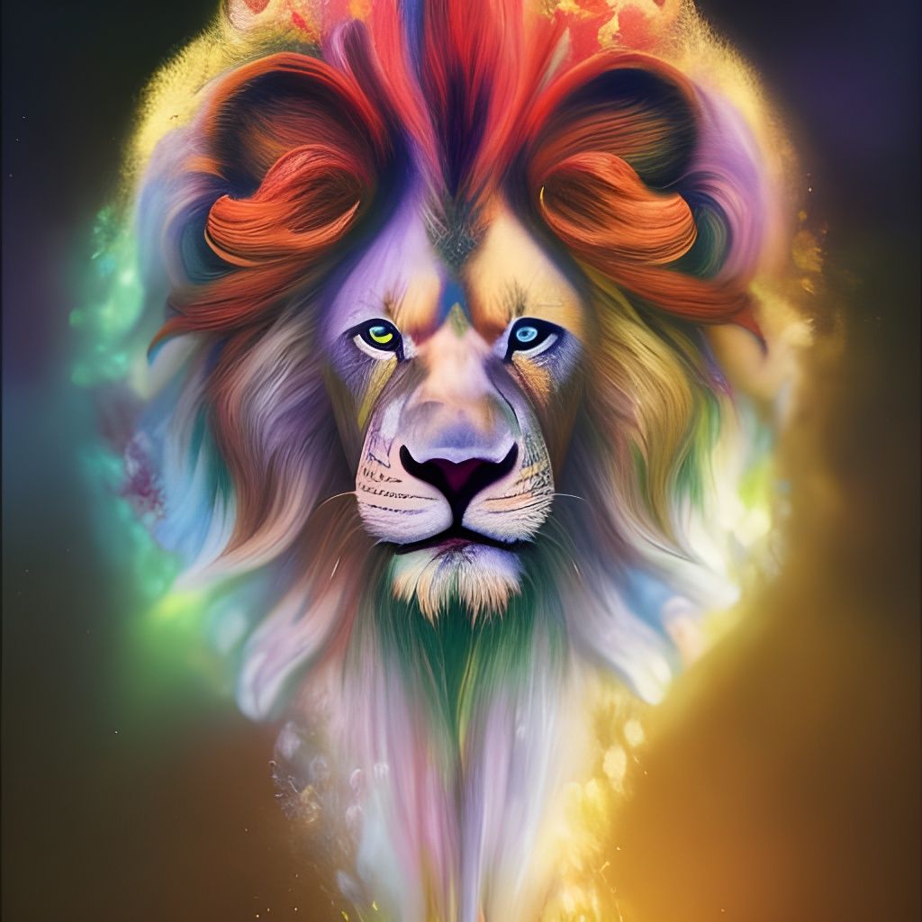 White Lion in Holi Rangoli, Hyperdetailed Concept Art