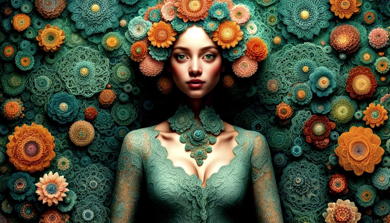 Lace Girl with Green Eyes in Deepdream Style