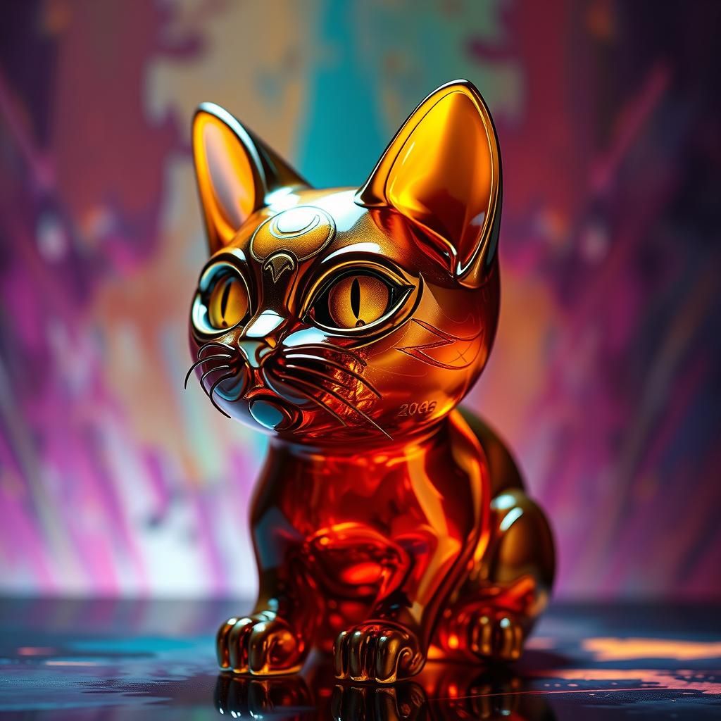 Enamel Glass Cat Figurine in Splash Art Style