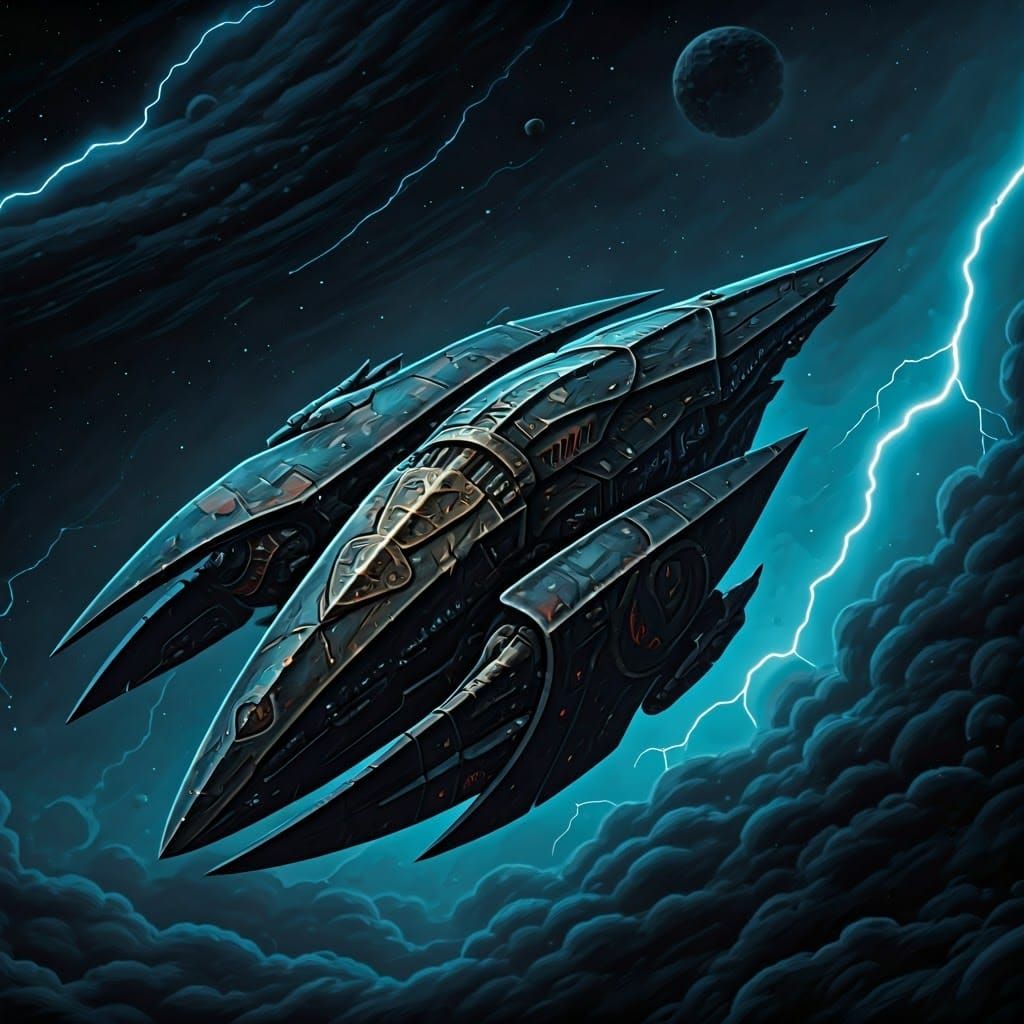 Rebel Spaceship in Stormy Galaxy, Comic Book Style