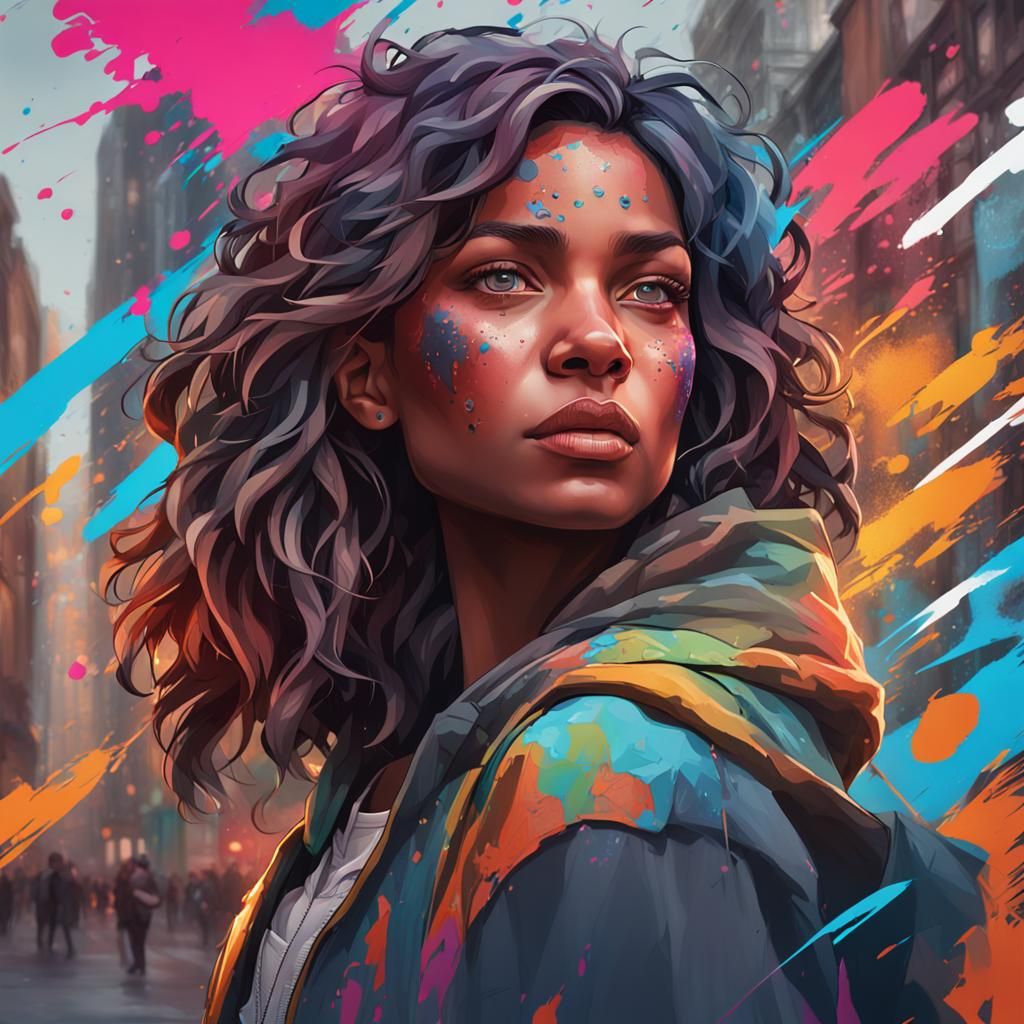 Detailed Graffiti Portrait in Art Nouveau Style