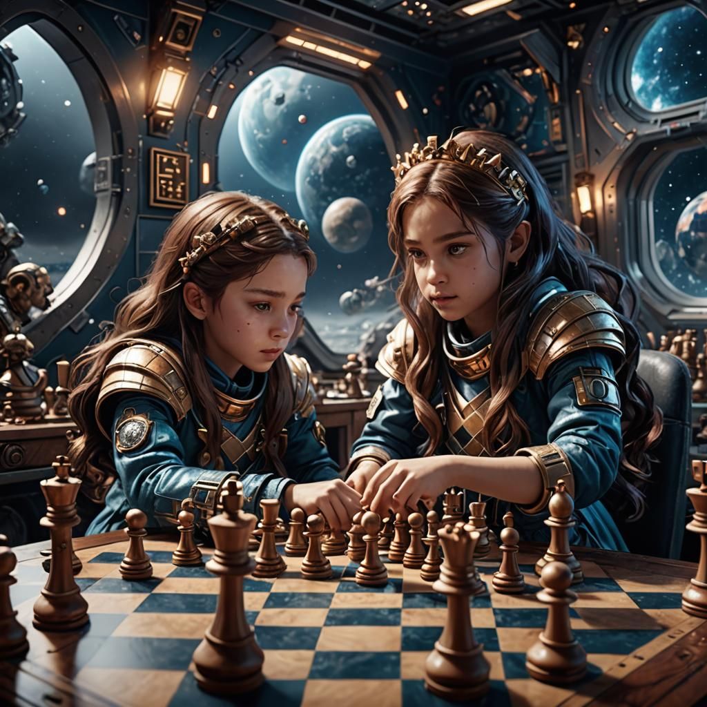 Girls Play Chess in Space: Fantasy Concept Art