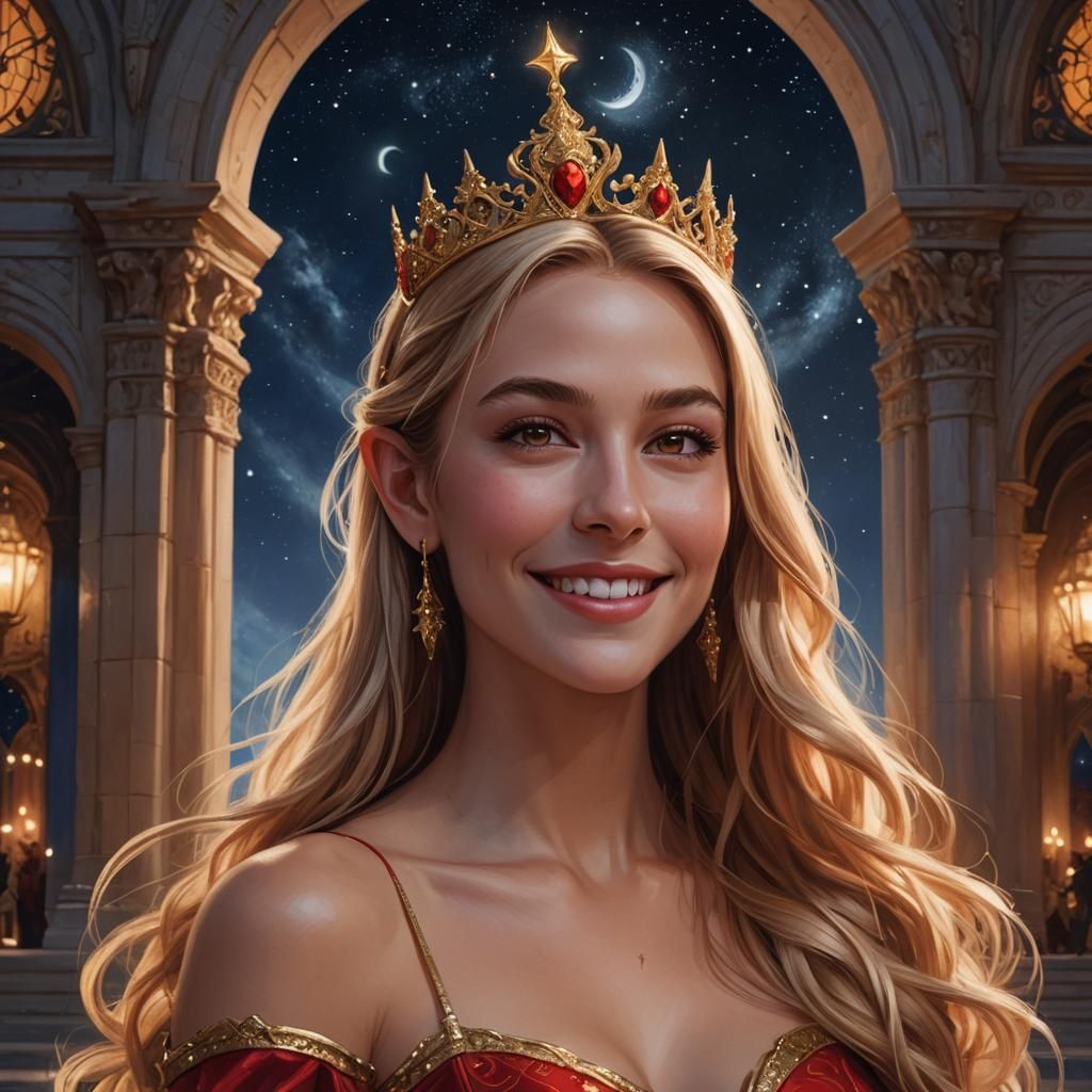 Golden Haired Elf Woman Portrait in Opulent Palace