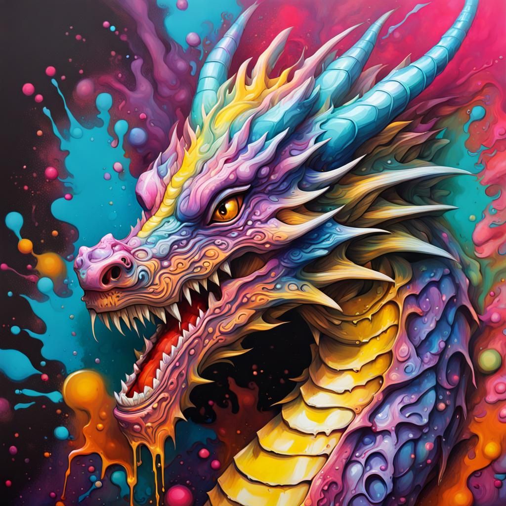 Crystal Dragon in Graffiti Splash Art Style