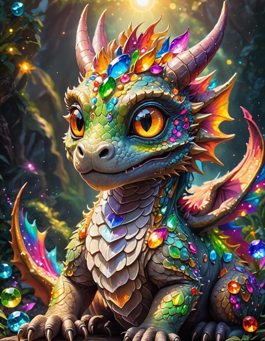 Adorable Dragon Portrait in Vibrant Chalk Art