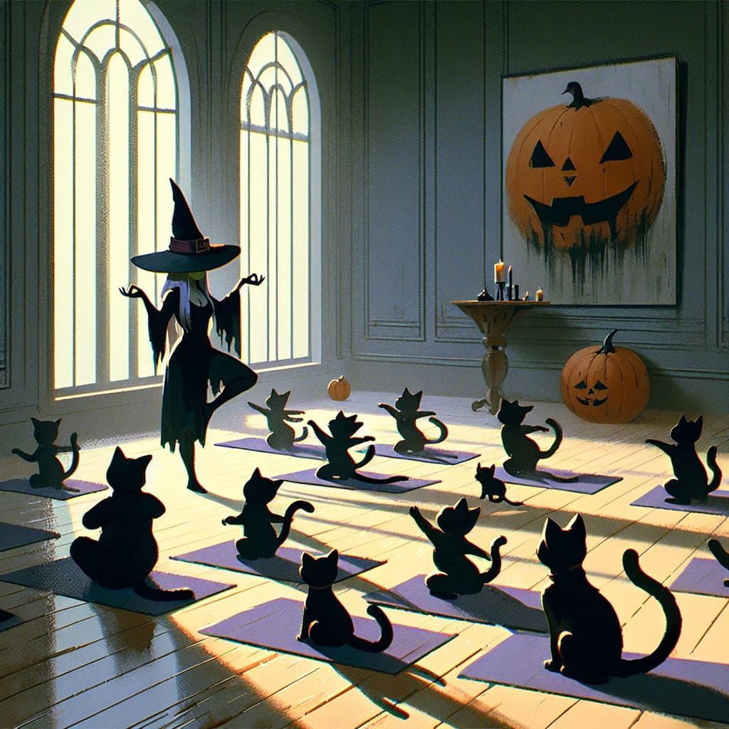 Witch's Halloween Yoga Class for Black Cats