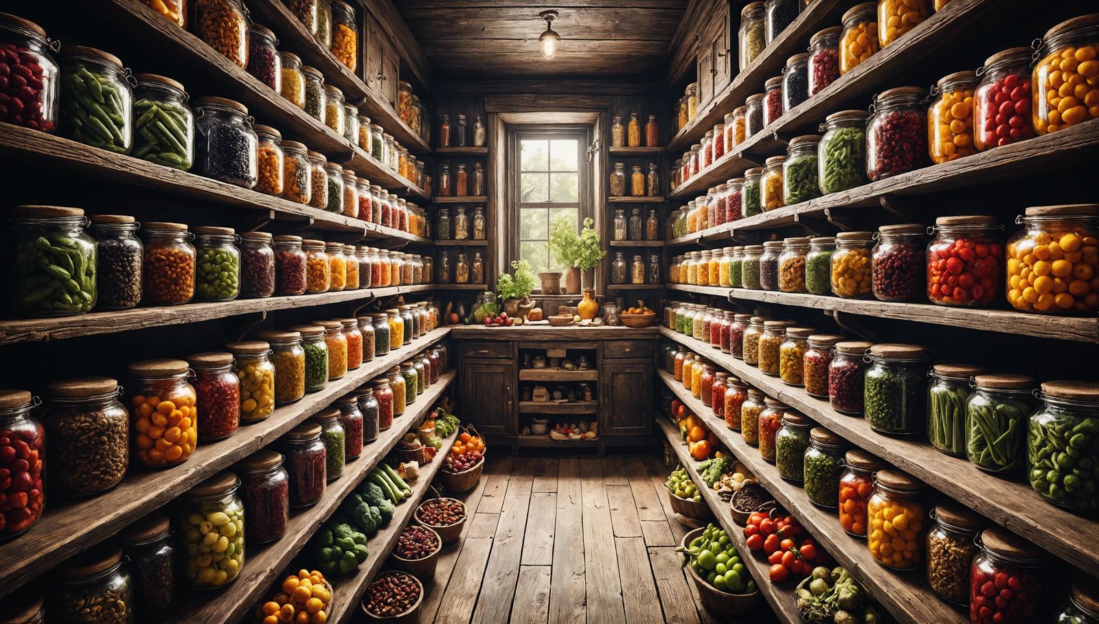 Old-Fashioned Pantry with Preserved Goods: Matte Painting