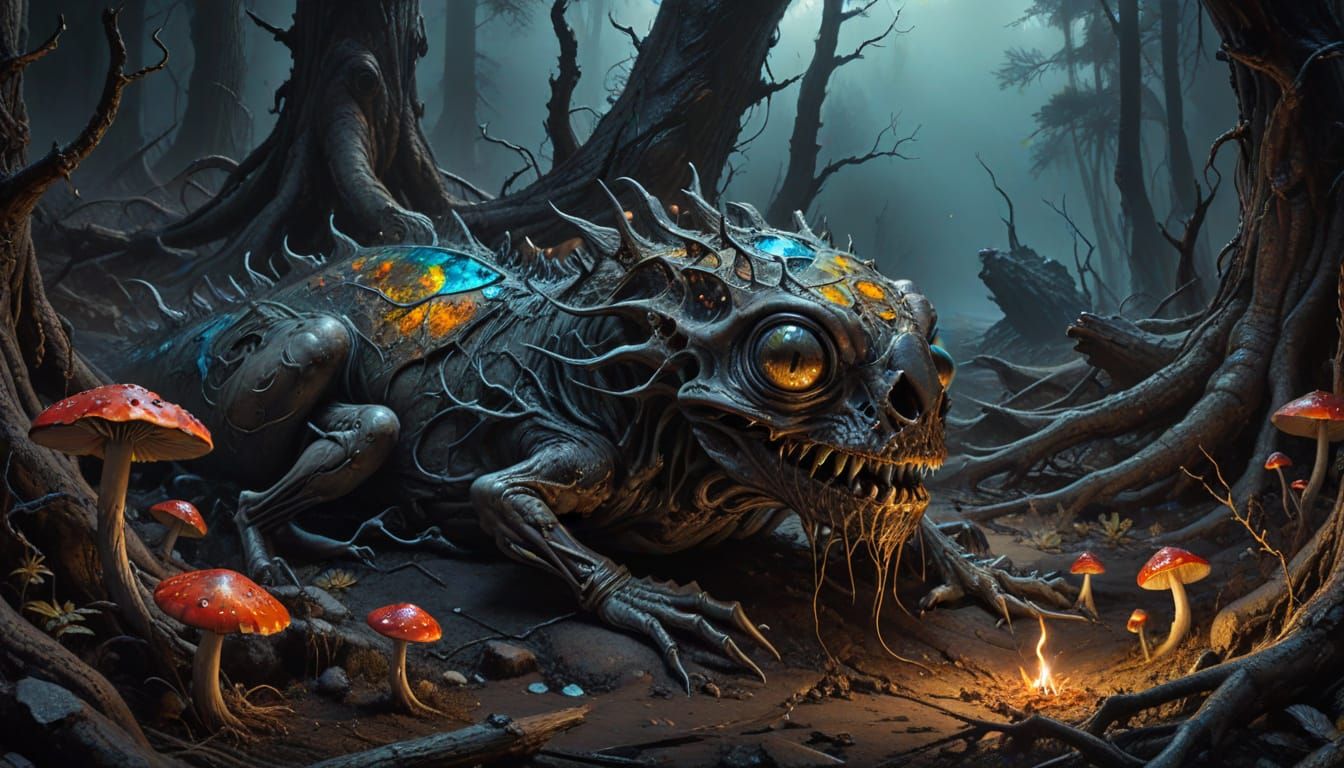 Surreal Deformed Animal in Twisted Forest