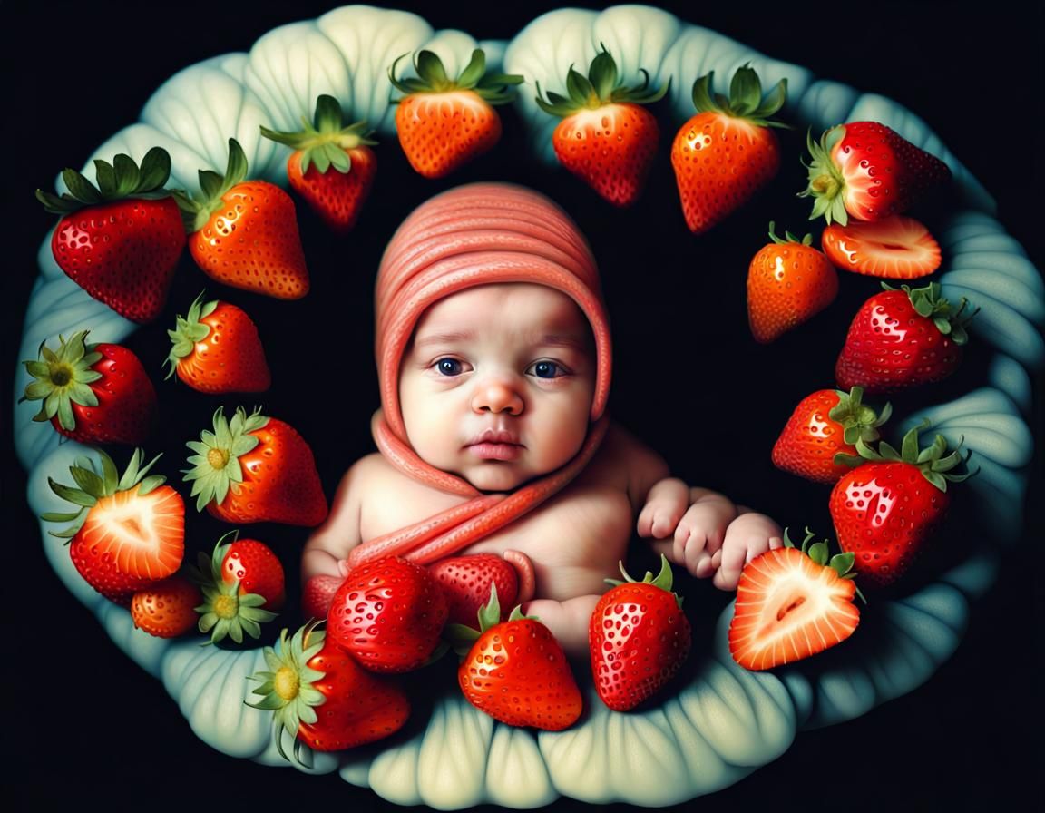 Baby in Strawberry Womb: Rembrandt-Inspired Double Exposure