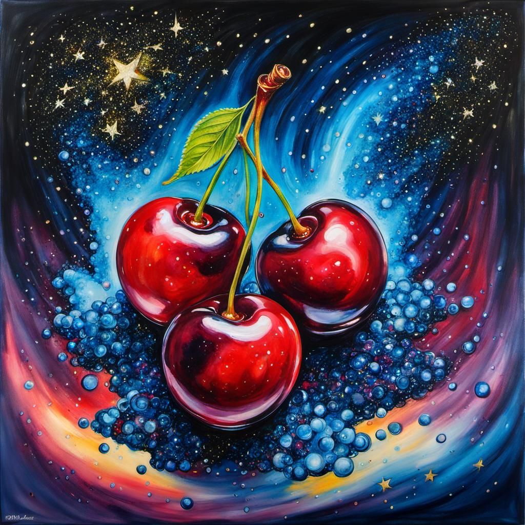 Glittering Cherries in Encaustic Watercolor Art