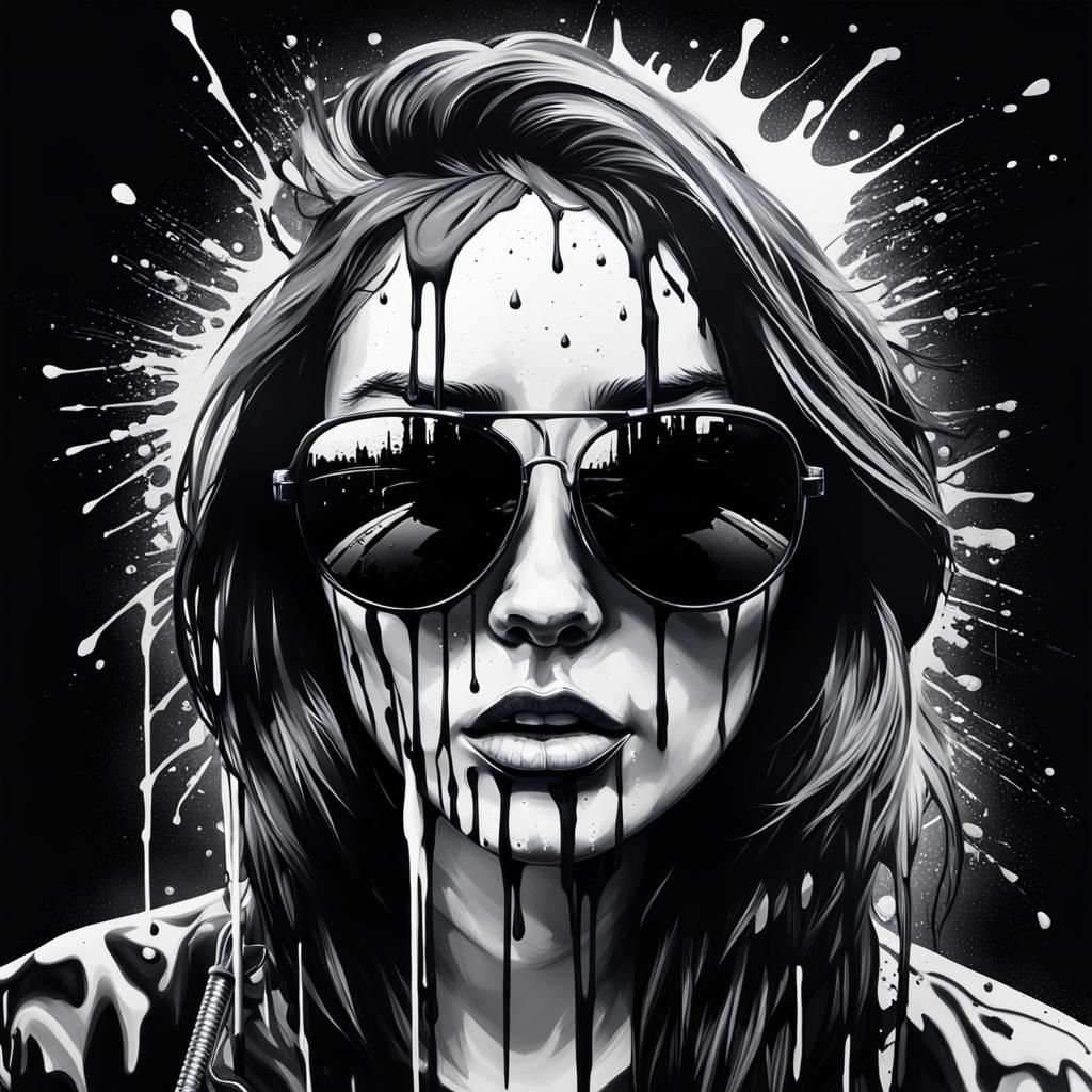 Black and White Graffiti Art Portrait of Girl