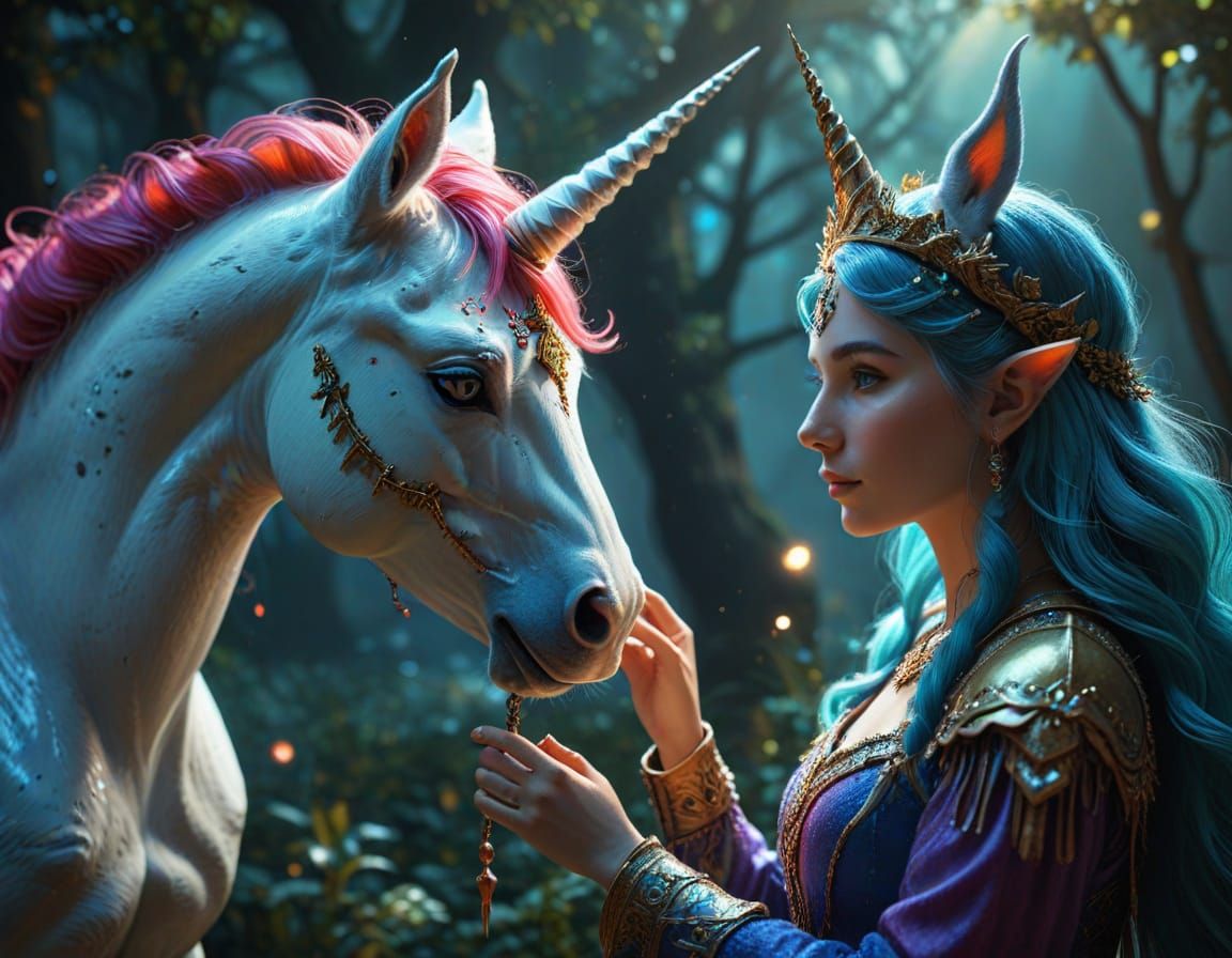 Enchanted Elf Princess in Vibrant Fantasy Land