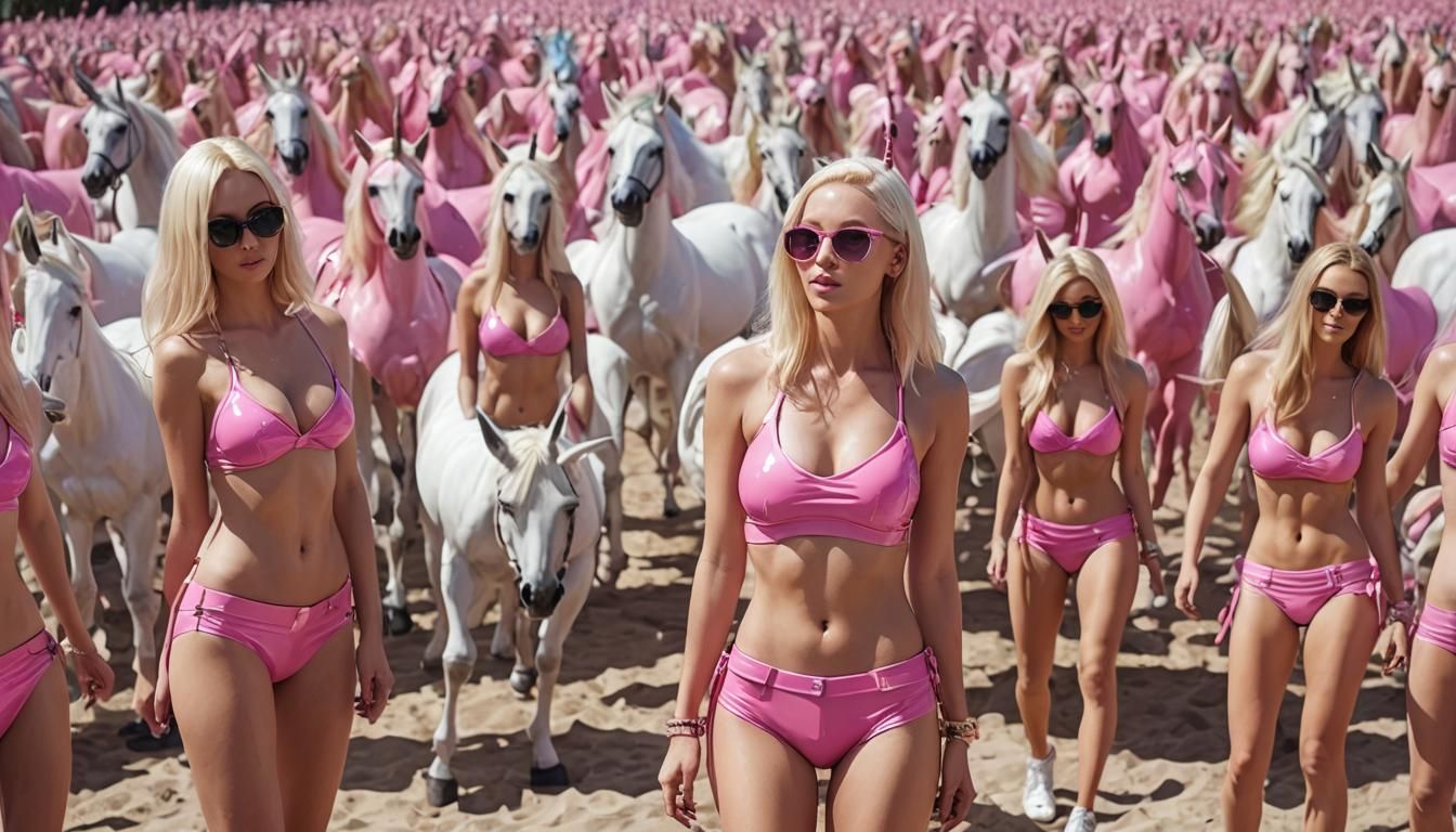 Pink Latex Bikini Army with Unicorns
