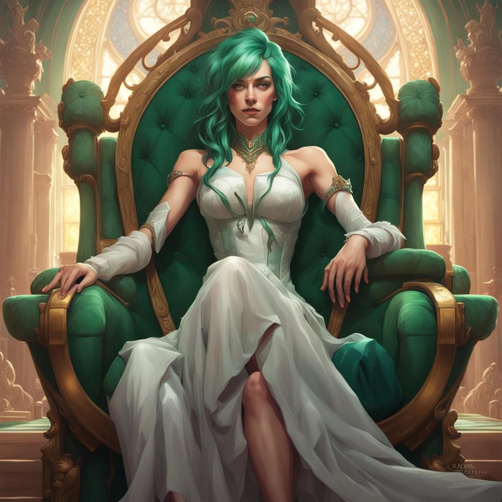 Emerald Queen Portrait in Art Nouveau Style