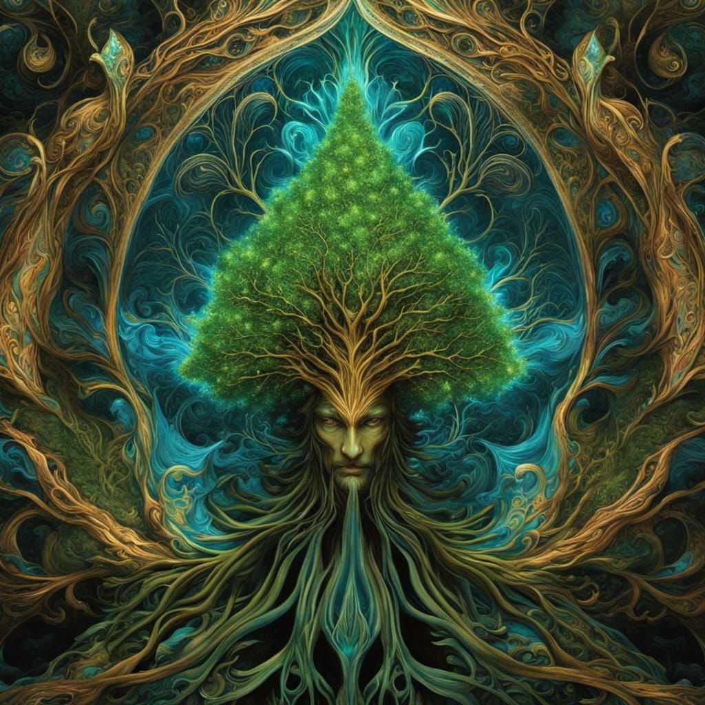 Mystical Tree-Wizard God in Surrealist Style