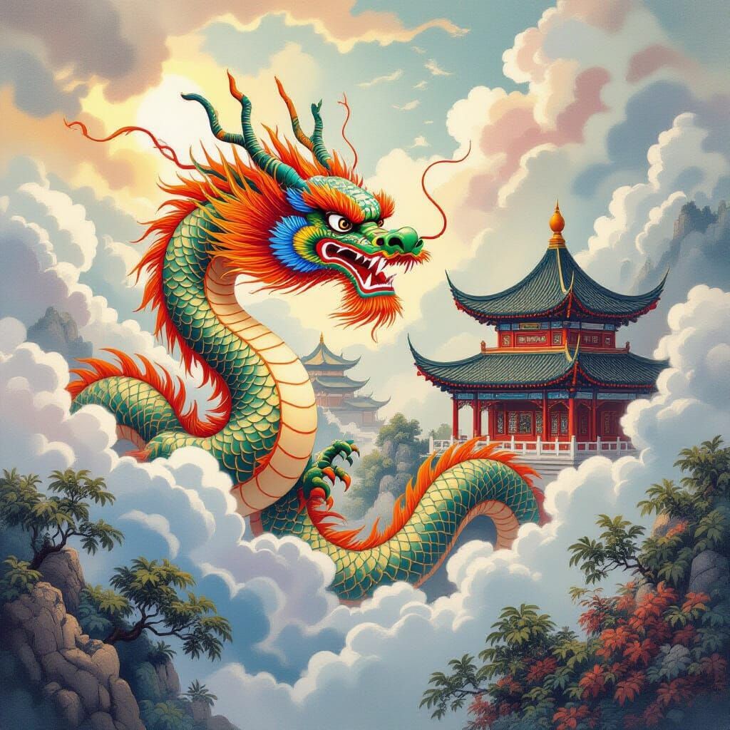 Majestic Dragon Overlooking Ancient Chinese Palace