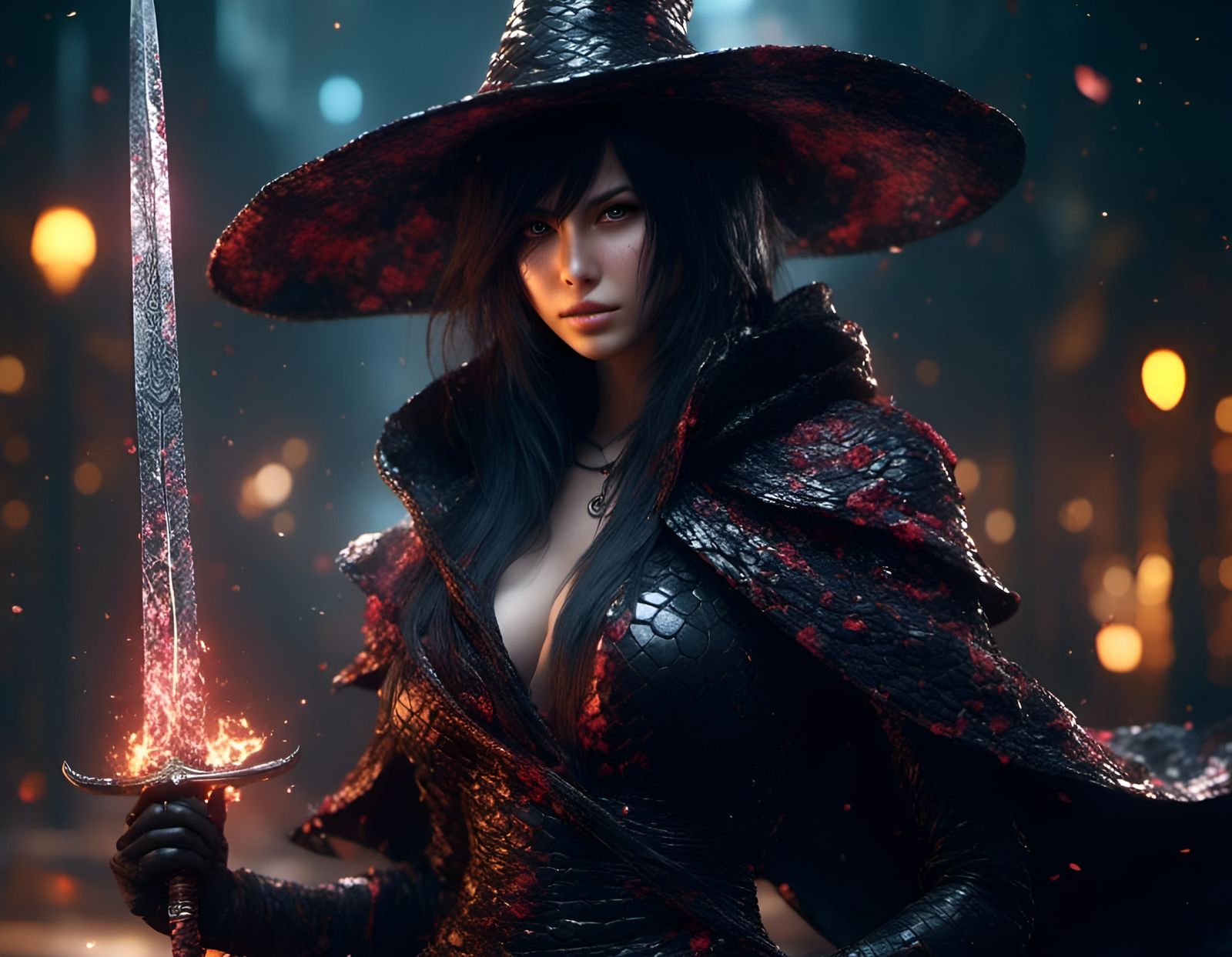 Snake Witch Swordsman in Detailed Photorealistic Style