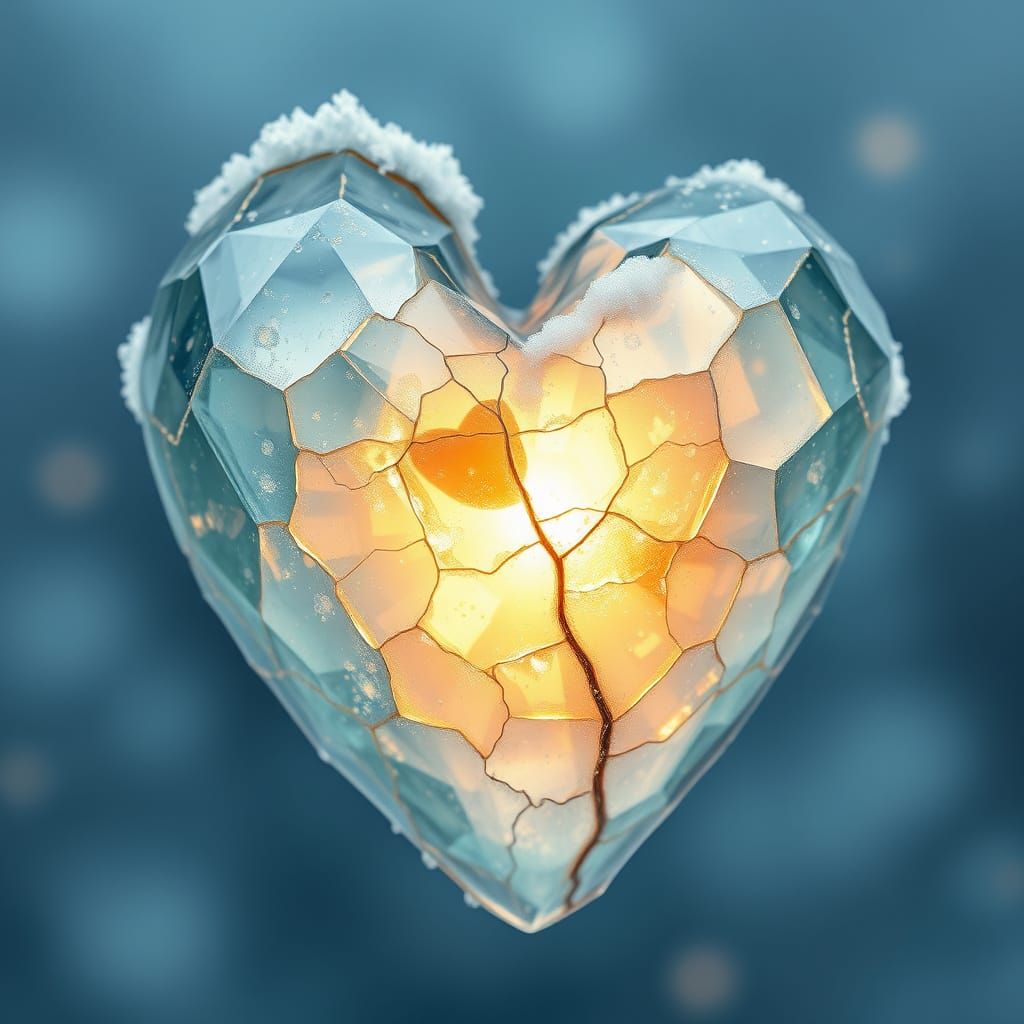 A Shimmering Ice Heart Reveals a Soft, Glowing Core