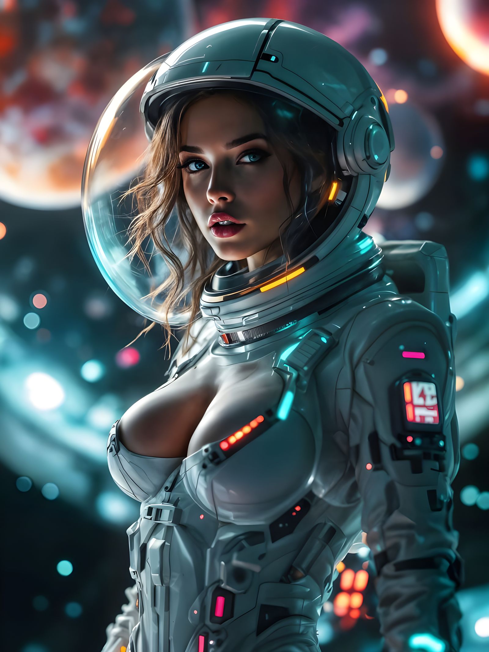Sensual Astronaut Woman in Futuristic Spaceship