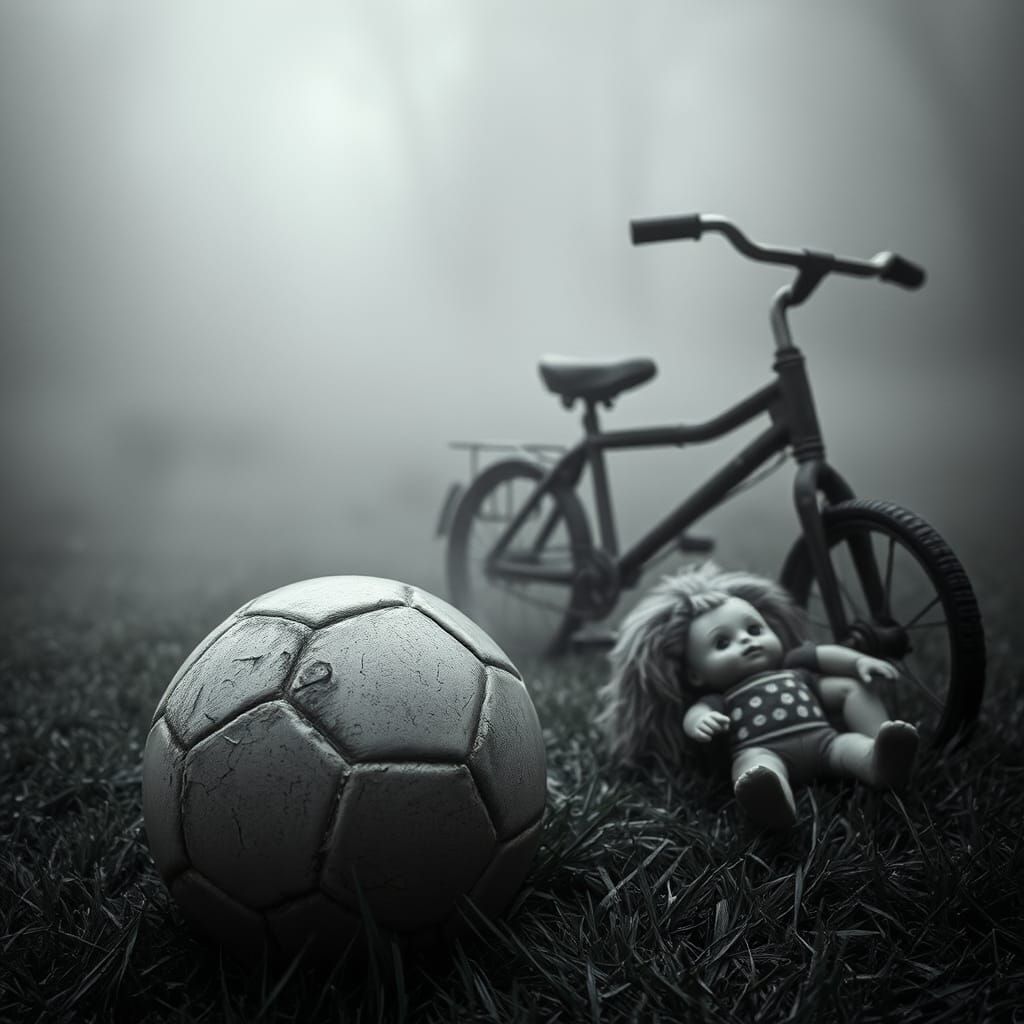 Eerie Fog Envelops Forgotten Toys in Photorealistic Black an...