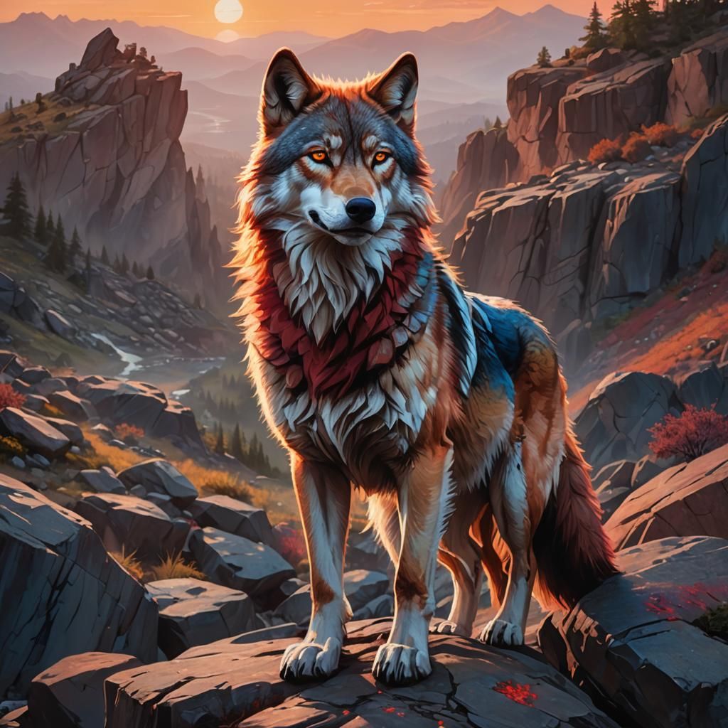 Anthropomorphic Red She-Wolf in Oil Painting Style