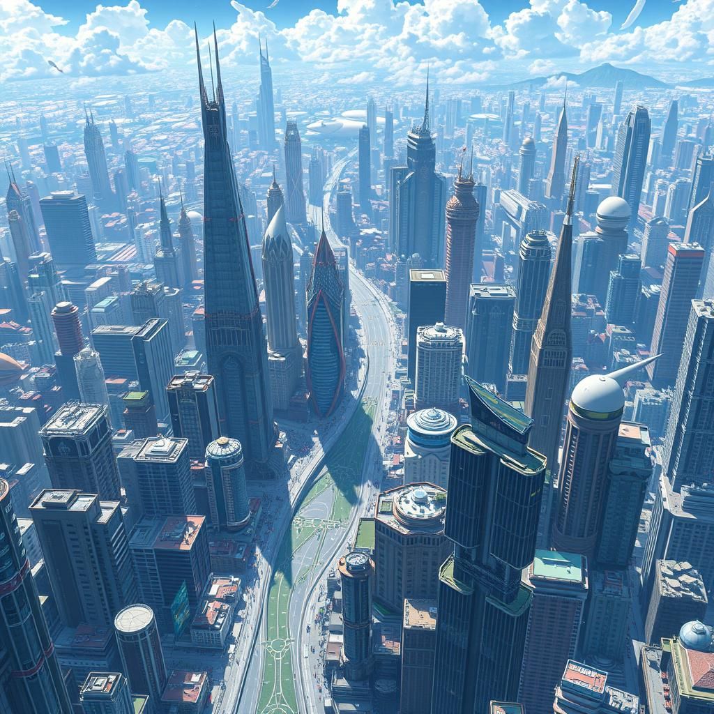 Vibrant Ecumenopolis Cityscape in 3D Anime Art