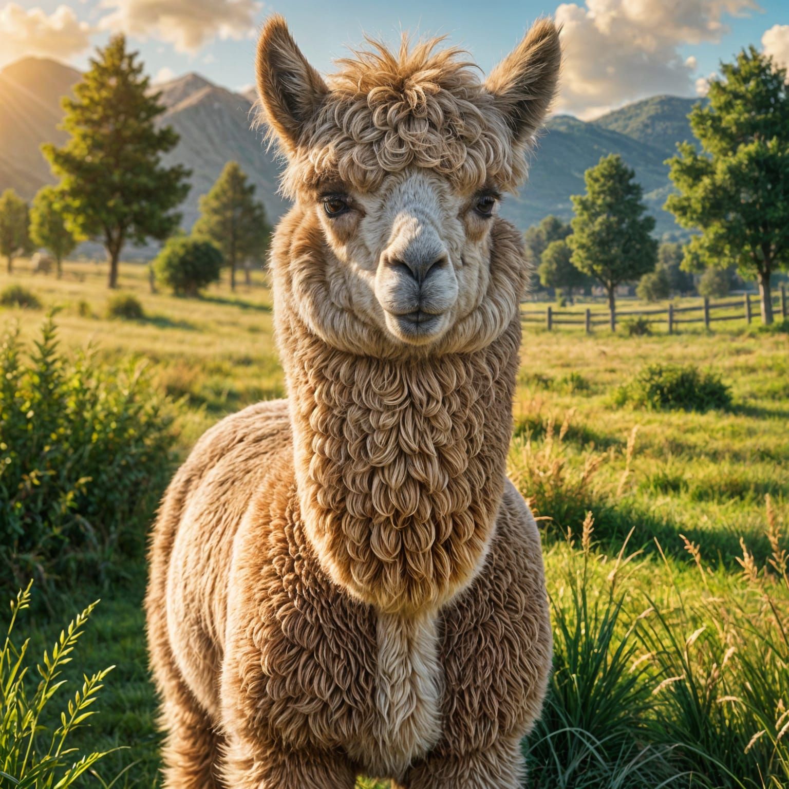 Adorable Alpaca in a Sunny Field
