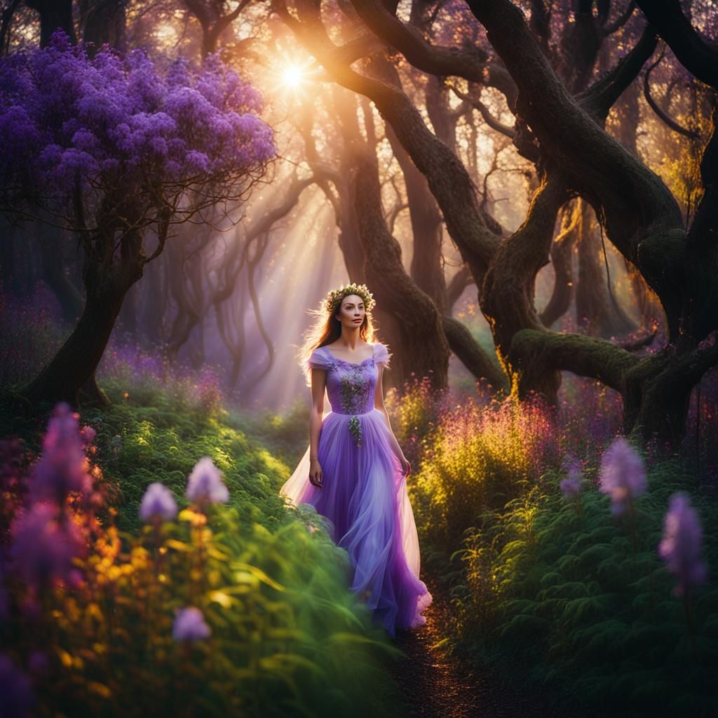 Ethereal Woman in Mystical Forest: Surrealist Dreamscape