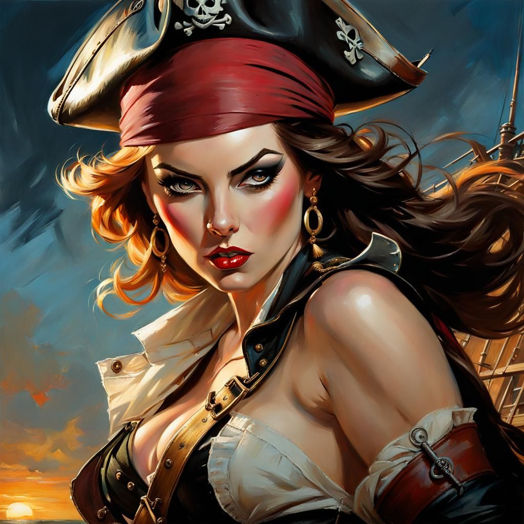 Pirate Pinup Portrait with Expressive Brushstrokes