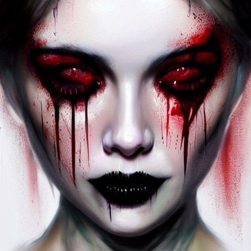 Gothic Girl with Bleeding Eyes: Sinister Digital Art