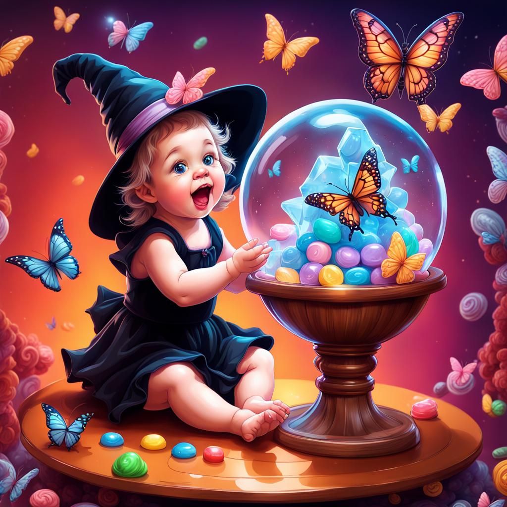 Baby Witch in Crystal Globe with Candy