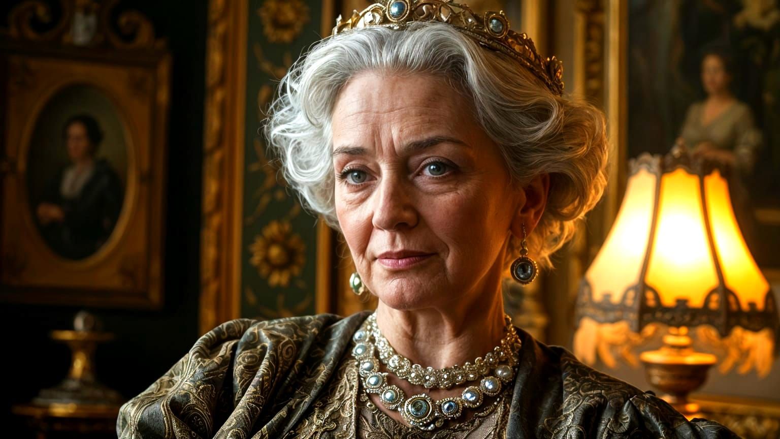 Detailed Portrait of an Elderly Queen in Chiaroscuro Style