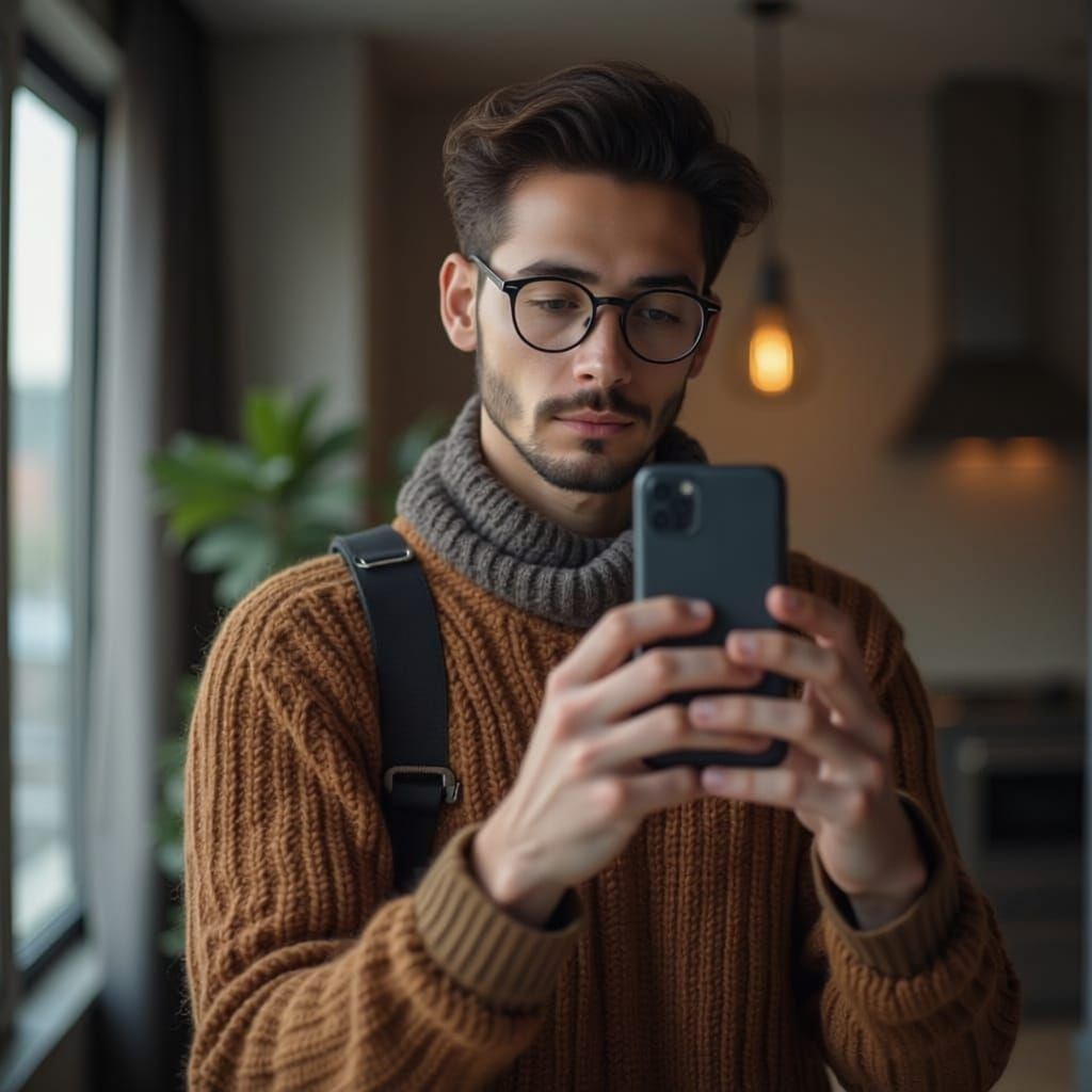 Ultra-Realistic Mirror Selfie of Stylish Man
